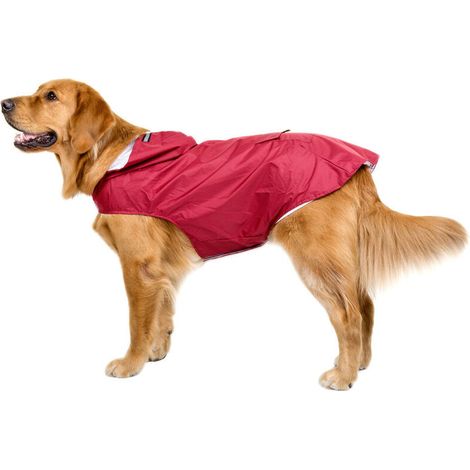 Chien imperméable avec capuche, trou de collier, veste de pluie ultra-légère ultra-légère ultra-légère avec des bandes de réflexion sûres pour chien de taille moyenne à grande, rouge, 3xl (1/5)