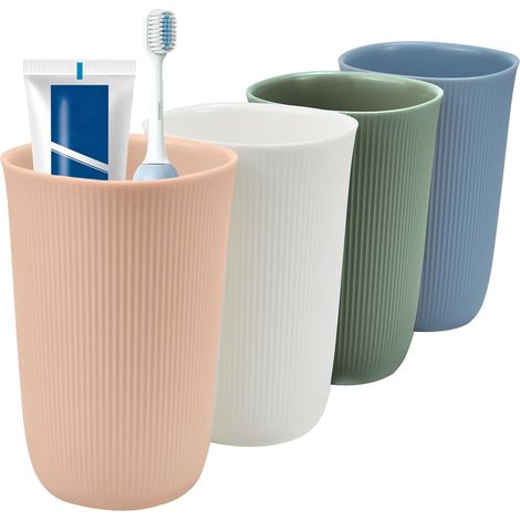 4 PCS 360ML Gobelet Brosse à Dent , Pot a Brosse a Dent Plastique, Tasse de Rince Bouche Antidérapant pour Famille, Couple, Brosse à Dents, Dentifrice(4 Couleurs) (1/5)