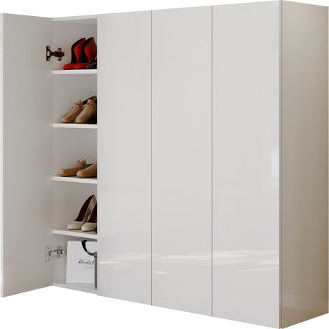 Schuhschrank Cono, 30 Paar, 8 Regale, Made in Italy, 4 Türen, 126x35x116h cm, Hochglanz Weiß