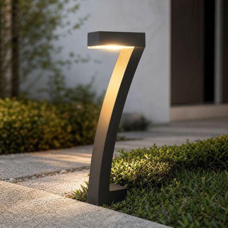 Lampadaire Solaire Jardin Forme 7, LED Lumière Chaude 3500K, Étanche IP65, Éclairage Automatique pour Extérieur, Lot de 4 (1/5)