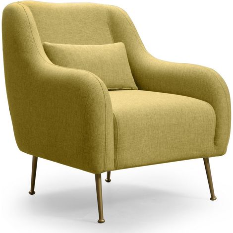 Fauteuil moderne tissu jaune et piéds métal doré Kezila 78cm (1/4)