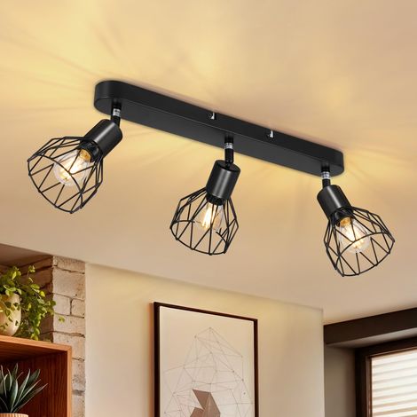 Plafonnier 3 Spots Orientable, Métal Noir Plafond Spot avec Douille E14, Montage Plafond/Mural pour Éclairage Interieur Cuisine Chambre Salon, MAX 40W (Sans Ampoules) (1/5)