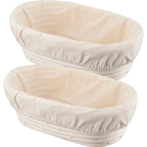 Ensemble de 2 paniers Banneton pour pain artisanal, en lin et rotin naturel, 25 cm (10 pouces), avec doublure en lin.-AquaForge (1/5)