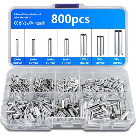 800 Pcs Embouts Non Isolés, AWG 10-22, pour Câbles  Cosses de câble non isolées à sertir pour terminaison électrique. Connecteurs à bout pour projets électriques et bricolage. (1/5)