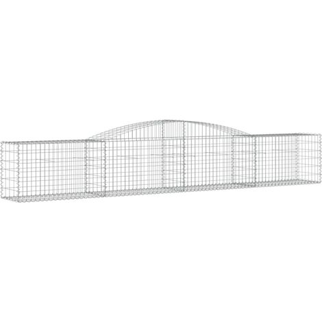 Juego de 4 cestas de gaviones, valla de jaula, muro de contención arqueado, 400 x 50 x 60/80 cm, hierro galvanizado, Plata 020041506 (1/4)