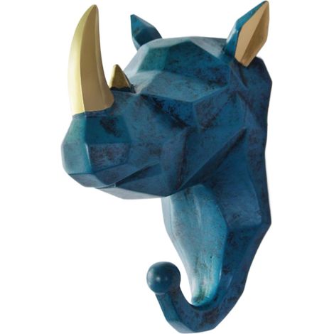 Kleiderhaken, dekorative Haken, Tierform-Kleiderhaken von Wand zu Wand, einfach zu installieren, Retro-blaues Nashorn, Wand-Heimdekoration für Aufbewahrung, Flur, Büro, niedlich