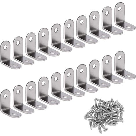 Équerre à angle droit en acier inoxydable, équerre d'angle à 90°, équerre en L, support de fixation fourni avec 20 vis argentées (30 x 30 x 16 mm). (1/4)