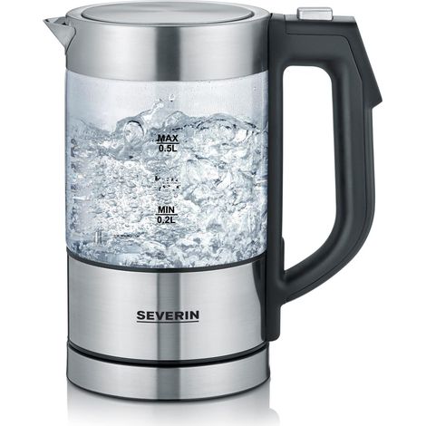 Bouilloire en verre 100% sans BPA, 1 100 W, Petite bouilloire réglable par palier de 5°C, Capacité : 0,5 L, Fonction Maintien au chaud, Bouilloire électrique compacte, verre/inox, WK 3458 (1/5)