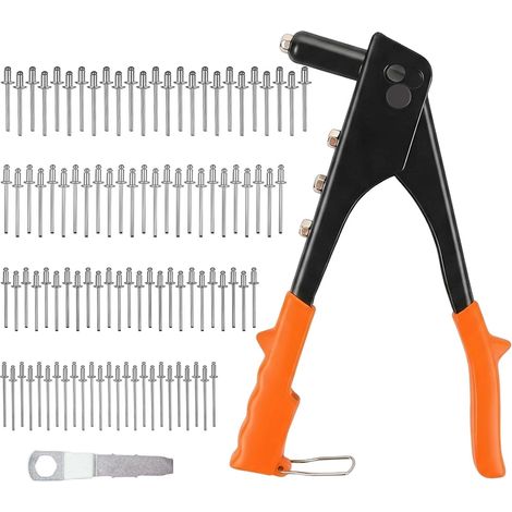 Pince A Rivet Pop,Riveteuse Manuelle Pince À Rivets Pince Rivet Aveugle Rivet Plaque Immatriculation Riveter Interchangeables Pince À Riveter Contient 100 Rivets et 4 Forets (1/5)