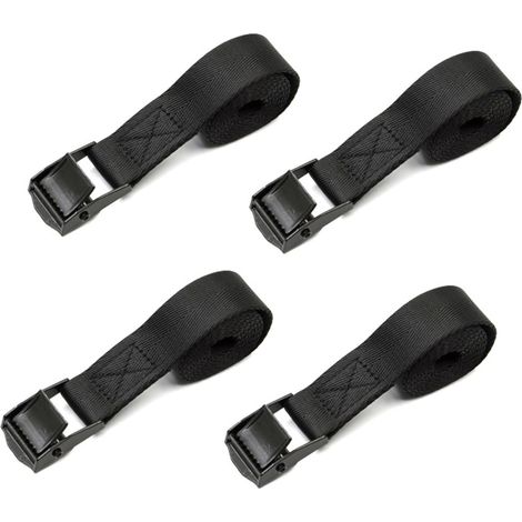 Sangle Arrimage, 4 Pièces Sangle d'Arrimage avec Boucle de Serrage en Alliage de Zinc, Sangle à Cliquet de Réglable Tension, pour Moto, Voiture, Porte Vélo (Black)