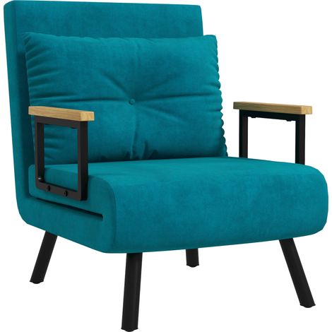 Poltrona Letto 3 in 1 con Schienale Reclinabile in 5 Posizioni e Cuscino, 63x73x81 cm, Blu Scuro