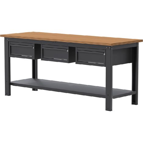 Banco da lavoro SOGI X3N124L - 2 m - piano in legno - 1 + 1 + 1 cassetti (1/4)