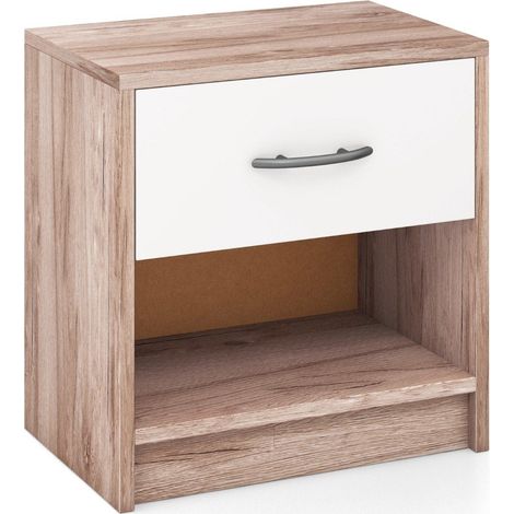 Mesita de noche con cajon mesita auxiliar pequena con compartimento abierto 385 x 28 x 405 cm roble blanco