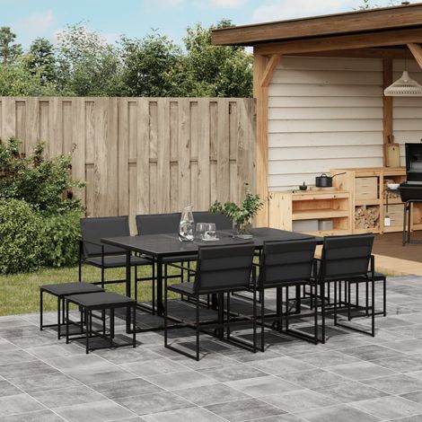 Ensemble à manger de jardin avec coussins 11 pcs-Salon de jardin noir textilène 969183 (1/5)