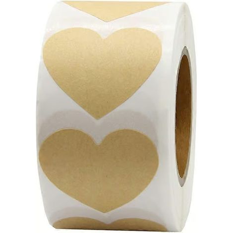 Étiquettes autocollantes permanentes en papier kraft naturel en forme de cœur, 2,5 cm, avec points de couleur, 500 étiquettes par rouleau (Cœur, Kraft) (1/5)
