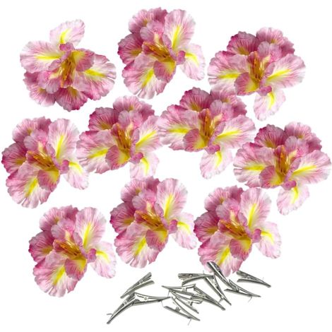 Lot de 10 fleurs d'iris artificielles en soie pour travaux manuels, décorations de gâteaux, couronnes, décoration de cadeaux d'anniversaire (10, rose)