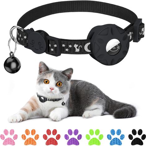 Collier chat avec support pour AirTag réfléchissant boucle de sécurité pour chat et chaton accessoire de suivi compatible Apple (1/5)
