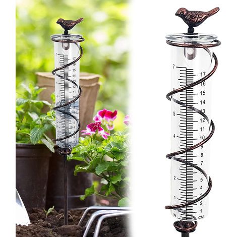 Pluviomètre de jardin, support en métal pour oiseaux, pluviomètre, cadeau idéal pour les passionnés de jardinage, convient terrasses et aux pelouses (1/5)