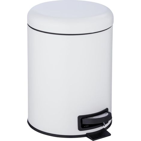 WENKO Pattumiera a pedale Leman, piccola pattumiera per il bagno, capacità 5L, acciaio, 21x24x28 cm, bianco (1/4)