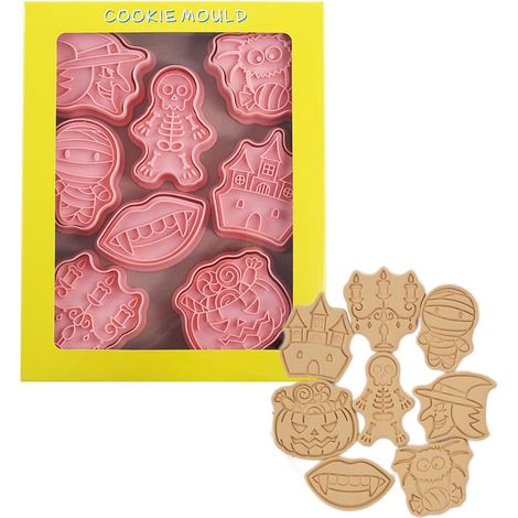 8 Pièces Emporte-Pièces Biscuits 3D Halloween Thanksgiving Moules à Pâtisserie Tampon à Main pour Biscuits (1/5)