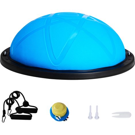 Mophorn Halb-Gymnastikball-Trainer, 23 Zoll Balance Ball, 660 lbs Kapazität, Yoga-Ball mit Widerstandsbändern und Pumpe, Kraft-Fitnessball für das Heim-Fitnessstudio, Blau (1/5)