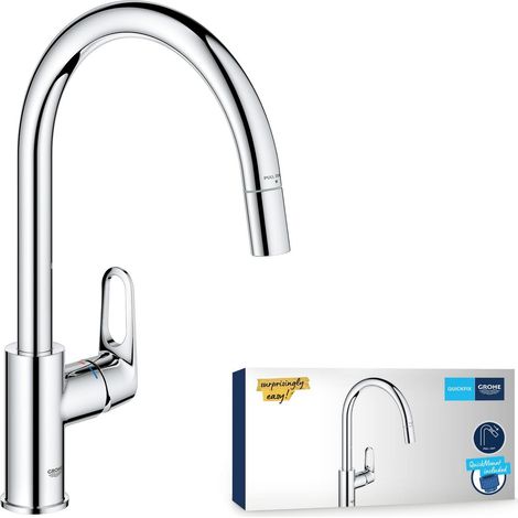 Robinet de Cuisine, Mitigeur Monocommande Evier, Mousseur Extractible, Bec Haut, Zone de Rotation 360°, Chromé, 30569000 (1/5)