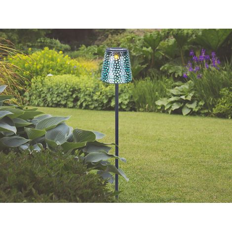 LED Solar Erdspießleuchte mit Dekorstanzungen in Silber-Blau, Höhe 70cm (1/5)