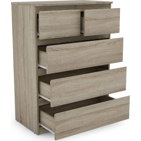 COSTWAY Kommode mit 5 Schubladen, Moderner Mehrzweckschrank mit Metallgleitschienen, Sideboard Braun (1/4)