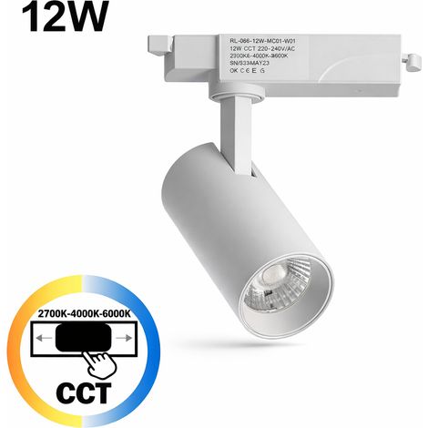 Foco LED pour Rail Monophasé 12W CCT 2700K-4000K-6000K Orientable Blanc