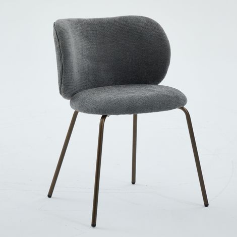 Chaises à manger en chenille contemporaines,assise courbée douce,pieds en métal bronze,ensemble gris (1/5)