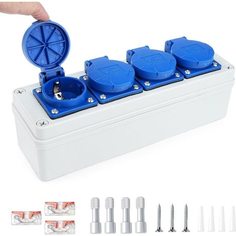 Wall-mounted power distribution box with 4 interfaces, 16A 220V, electrical enclosure, wall-mounted power distributor, IP54 protection rating, construction site enclosure, outdoor socket distributor (1/5)