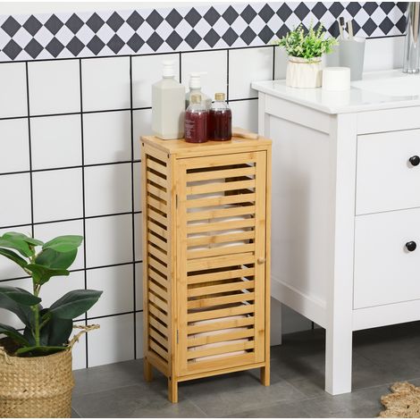 Armoire de salle de bains à porte persiennée, 2 compartiments, bambou, 30 x 19,9 x 70 cm HAVRYA (1/5)