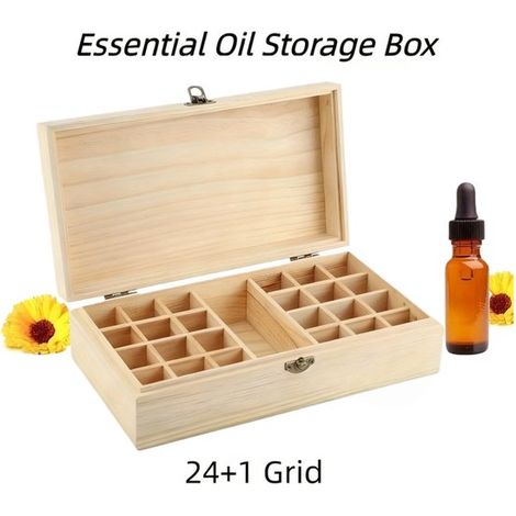 Scatola portaoggetti in legno per oli essenziali, 24+1 scomparti, in legno di pino, pieghevole, scatole portaoggetti per oli essenziali, organizer per portagioie (1/5)