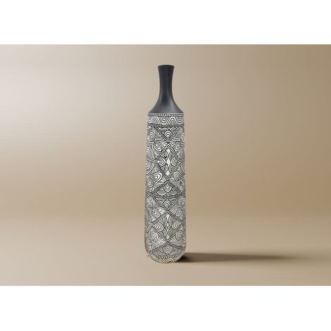 Vase ethnique chic en polyrésine noir et blanc H78 cm LAORA (1/2)