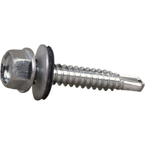 VIS AUTOFOREUSE METAL M5 PACK 100 5,5 x 50 mm Vis tole auto foreuse de acier à tete hexagonale avec rondelle d'étanchéité pour plus fixation Vis Autoperceuse pour metal (1/5)