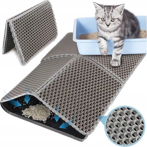 Alfombrilla para arenero de gato de 75 × 55 cm, impermeable y antideslizante. (1/2)