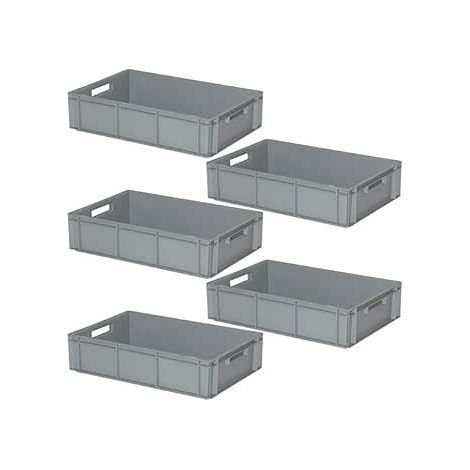BRB Lot de 5 bacs Euro avec 2 poignées, 600 x 400 x 170 mm, 32 l, gris