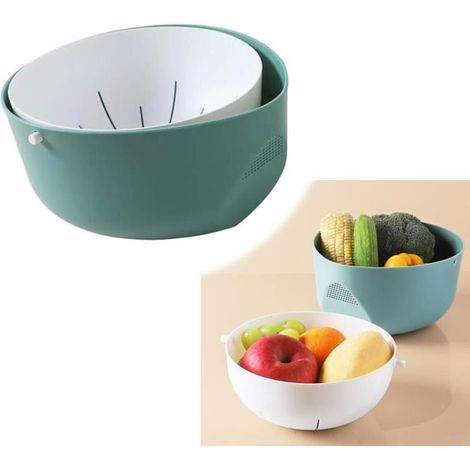 Panier De Vidange,Panier de laver le riz de cuisine rotatif à double couche,Panier en plastique de Lavage de Fruits,pour (1/4)