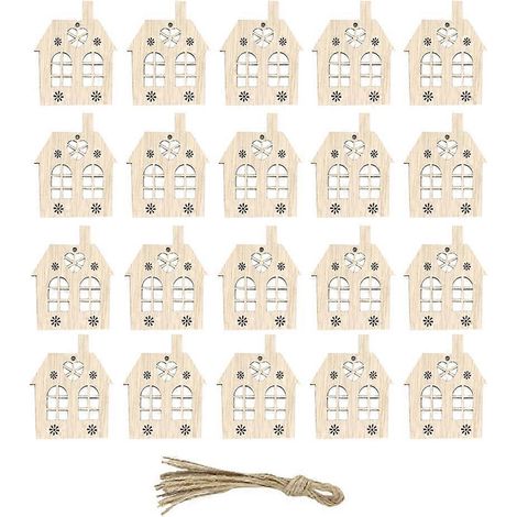 20 décorations de Noël suspendues en bois en forme de maison adorable-7.8X6.5CM
