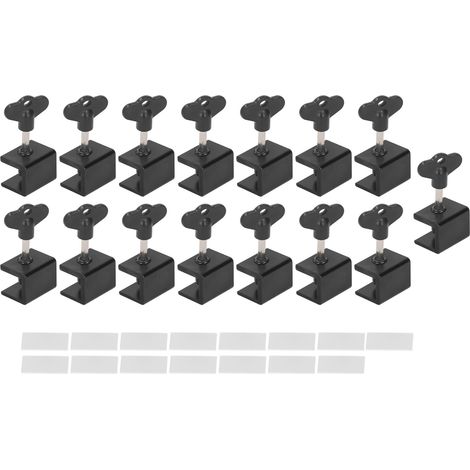Lot de 15 verrous coulissants pour porte fenêtre avec clé, réglables, sécurité enfant, trou unique, noir. (1/5)