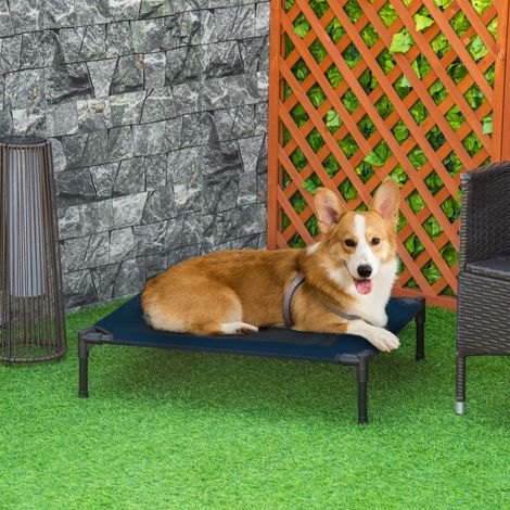 PawHut Hunde-/Katzenbett, bequemes Feldbett auf Beinen, mikroperforiertes Oxford-Gewebe und Textilene, 76 x 61 x 18 cm (L x B x H), Marineblau/Schwarz