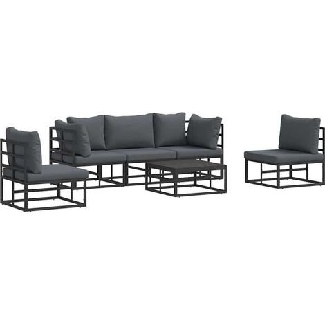 Ensemble de Canapé d'Extérieur 6 Pièces, Salon de Jardin en Aluminium Noir (1/5)