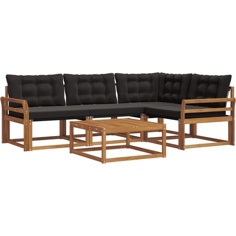 Outdoor Sofa Set with Cushion 5 pcs Natural and Black vidaXL