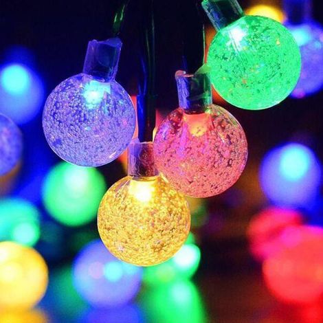 Guirlande lumineuse à boules transparentes de 2,3 cm, 20 LED, avec boîtier à piles, idéale pour créer une ambiance chaleureuse. Disponible en plusieurs couleurs. 3 m de long. (1/5)