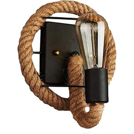 Applique da parete in corda di canapa in stile americano, lampada industriale in ferro per bar, loft, ristoranti, corridoi, balconi (senza fonte di luce) (1/5)