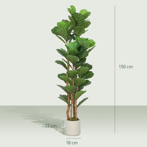 Figuier lyre artificiel, plante artificielle 71 feuilles, tronc bois massif, pot inclus, 50x50x150 cm, vert, décoration intérieure, grand arbre synthétique (1/5)