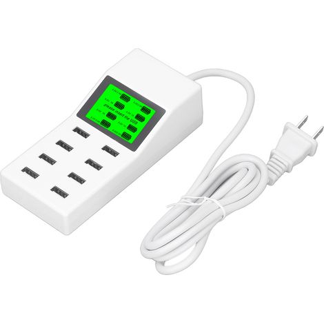 Chargeur USB LED 8 ports avec écran LCD, technologie d'identification automatique, adaptateur secteur US 100-240V AC. (1/5)