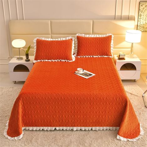 Couvre Lit Couleur Unie Velours King Size,Dessus de Lit Réversible Patchwork,Douceur Couvre Lit Matelassé,pour 12 Personnes Plaid Canape,pour Salon,Chambre à Coucher (Orange,150x230cm) (1/4)