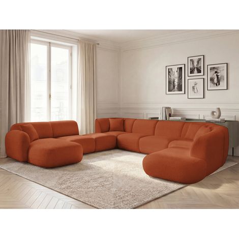BOBOCHIC - Canapé panoramique fixe modulable ANDA avec 3 chauffeuses, 1 méridienne, 2 angles et 1 pouf Angle gauche Orange (1/5)