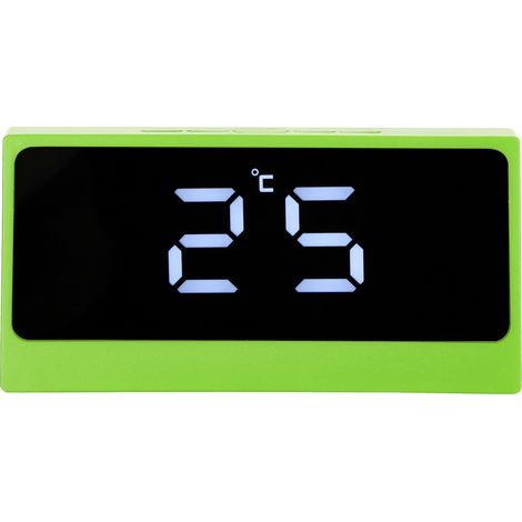 Réveil numérique LED silencieux avec affichage intelligent de la température et de la date, miroir de maquillage de bureau lumineux à grand écran (vert)